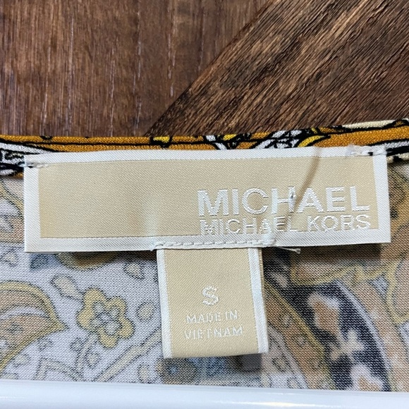 Michael kors Womens yellow black paisley print top flowy 1/2 sleeve floral sz sm - Picture 4 of 4